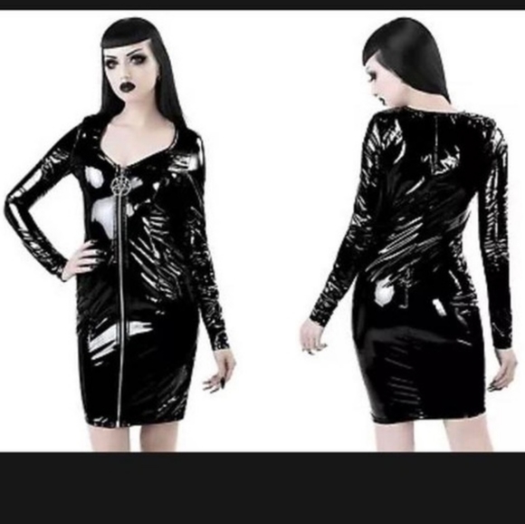 Killstar Dresses & Skirts - Killstar Black Vinyl Long-Sleeve Midi Dress
